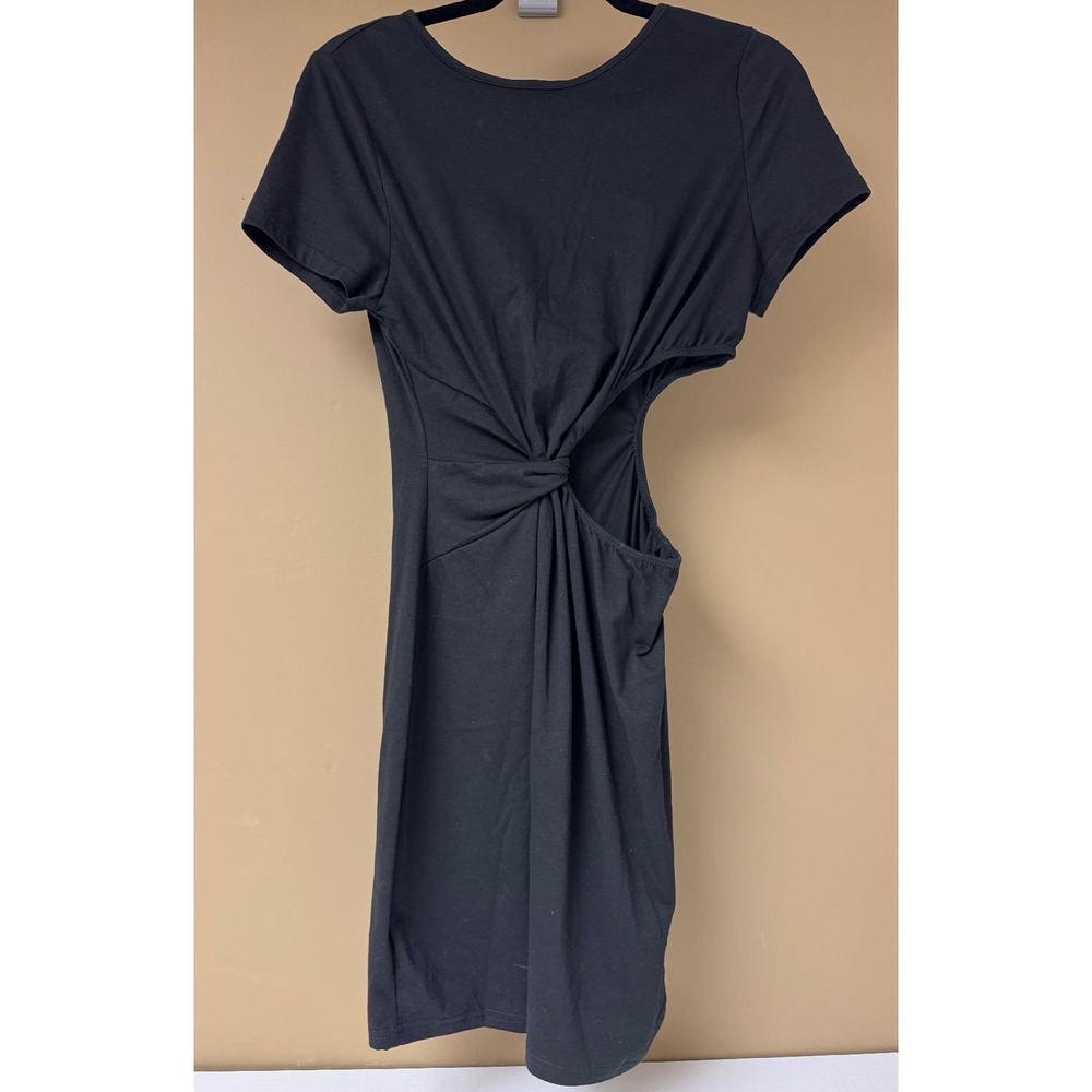 Knot Detail Mini Dress -‎ Casual Cutout Short Sleeve - Black - Size Unknown